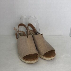 Born BOC 9M Linen Canvas Slingback Espadrilles Open Toe Wedge Sandals Raffia Tan